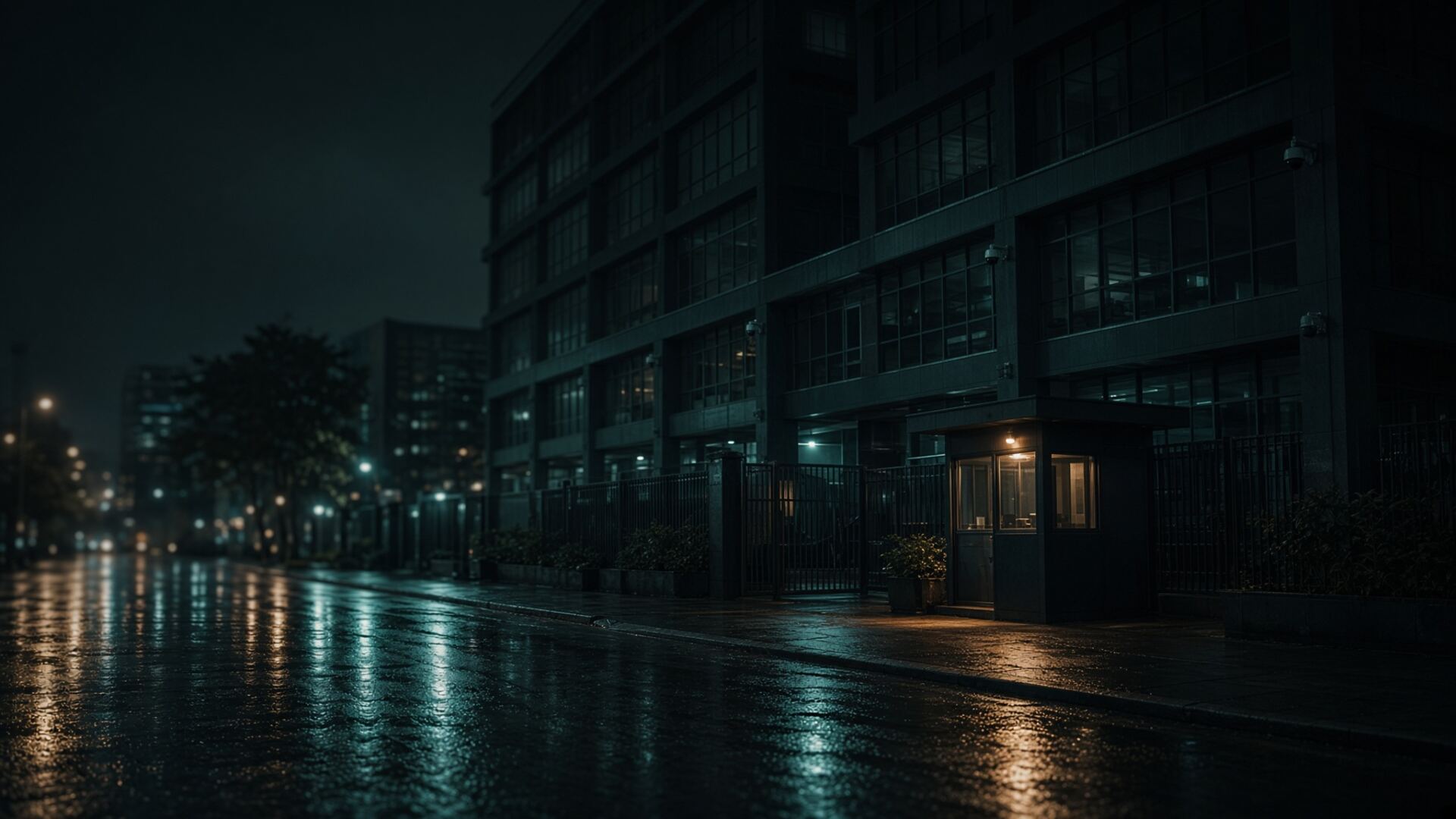 Night street outside a secured Nairobi commercial building